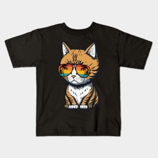 Cool Feline in Shades: Whiskered Purrfection for Cat Miaw Lovers Kids T-Shirt